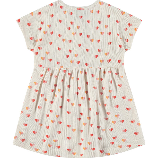 Hearts Print Ruffled Waist Short Sleeve Dress, Ivory & Multicolors - Dresses - 2