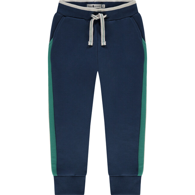 Contrast Side Panel Drawstring SweatPant, Navy & Turquoise