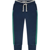 Contrast Side Panel Drawstring SweatPant, Navy & Turquoise - Sweatpants - 1 - thumbnail