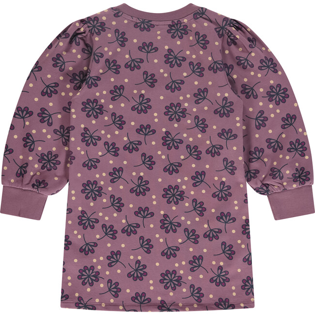 Floral Crew Neck Long Puff Sleeve Pull-Over Dress, Purple - Dresses - 2