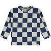 Checkered Crew Neck Long Sleeve Pullover T-Shirt, Navy - T-Shirts - 1 - thumbnail