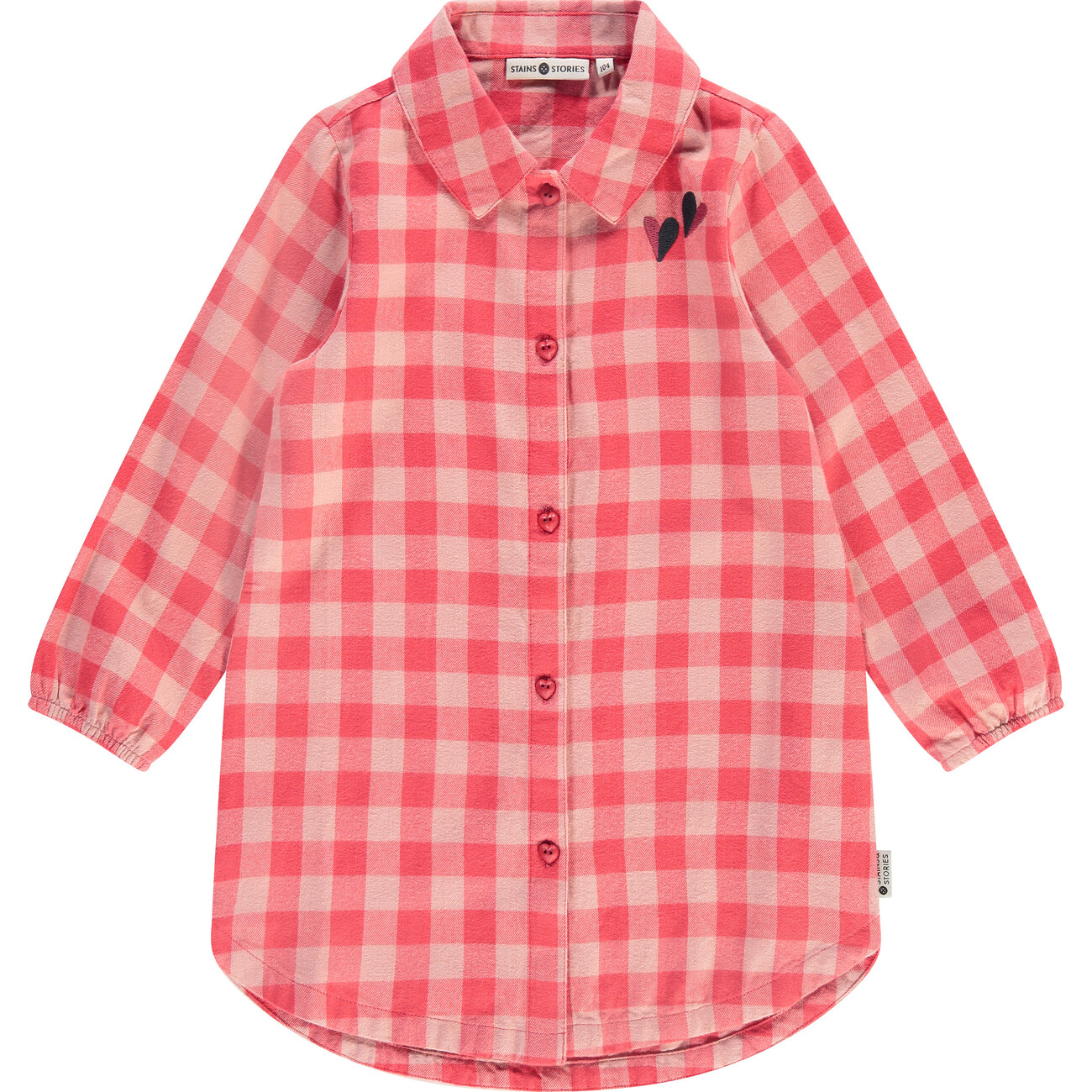 Checkered Long Sleeve High-Low Shirt Dress, Pink - Stains and