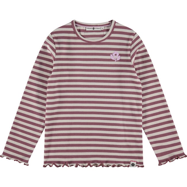 Flower Striped Long Sleeve Tee, Purple/Cream