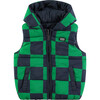 Reversible Solid & Checkered Pattern Winter Vest, Navy & Multicolors - Vests - 1 - thumbnail