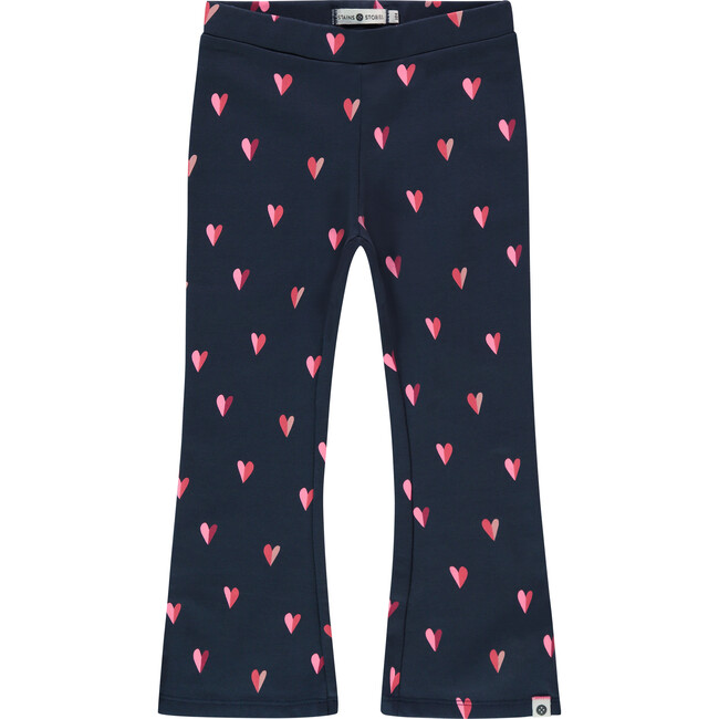 Retro Inspired Heart Print Flared Pant, Navy