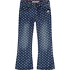 Heart Print Flared Denim Pant, Dark Washed Blue - Jeans - 1 - thumbnail