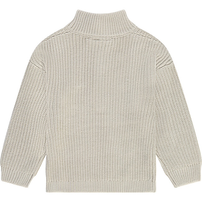 Rib Knit Mock Collar Quarted-Zipped Sweater, Cream - Sweaters - 2