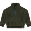 Fuzz Sherpa Quarted-Zipped Pull-Over Sweater, Forest Green & Turquoise Blue - Sweaters - 1 - thumbnail