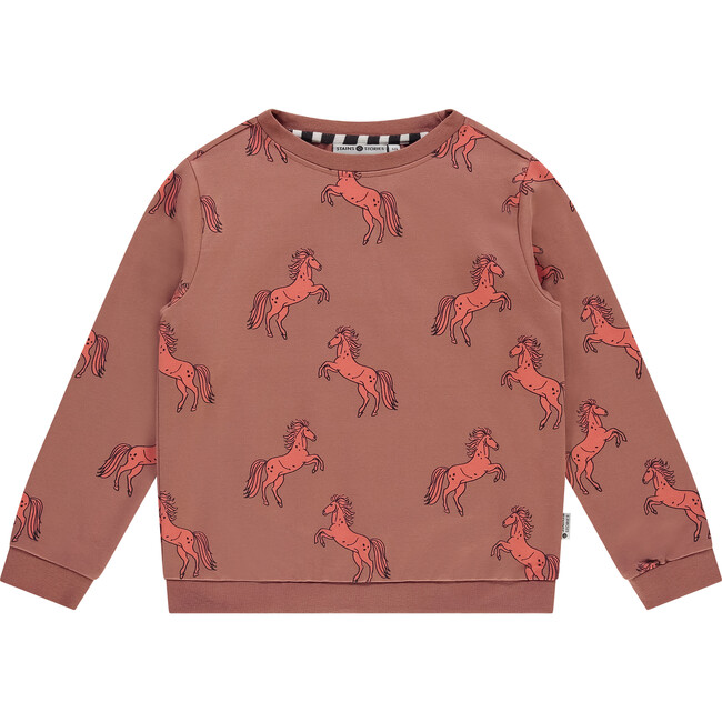 All Over Horse Print Crew Neck Pullover Sweatshirt, Canyon
