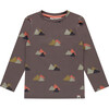 Abtract Mountain Print Long Sleeve T-Shirt, Mocha - T-Shirts - 1 - thumbnail