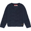Abstract Knit Crew Neck Cardigan, Navy - Cardigans - 1 - thumbnail