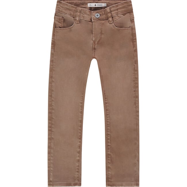 Straight Leg Zipped Pant, Caramel Tan