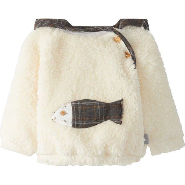 Fuzzy Fish Printed Sweater, White