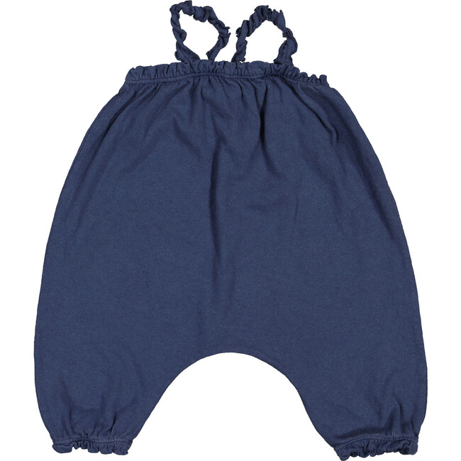 Ruffle Strap Cinched Dungaree Romper, Dark Blue