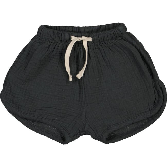 Curved Hem Drawstring Shorts, Charcoal