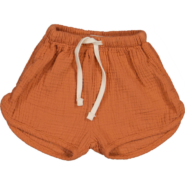 Curved Hem Drawstring Shorts, Brick