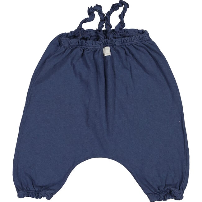 Ruffle Strap Cinched Dungaree Romper, Dark Blue