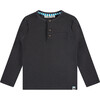 Waffle Ribbed Long Sleeve Henley T-Shirt, Navy - T-Shirts - 1 - thumbnail