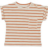 Striped Short Folded Sleeve T-Shirt, Brick & Cream - T-Shirts - 1 - thumbnail