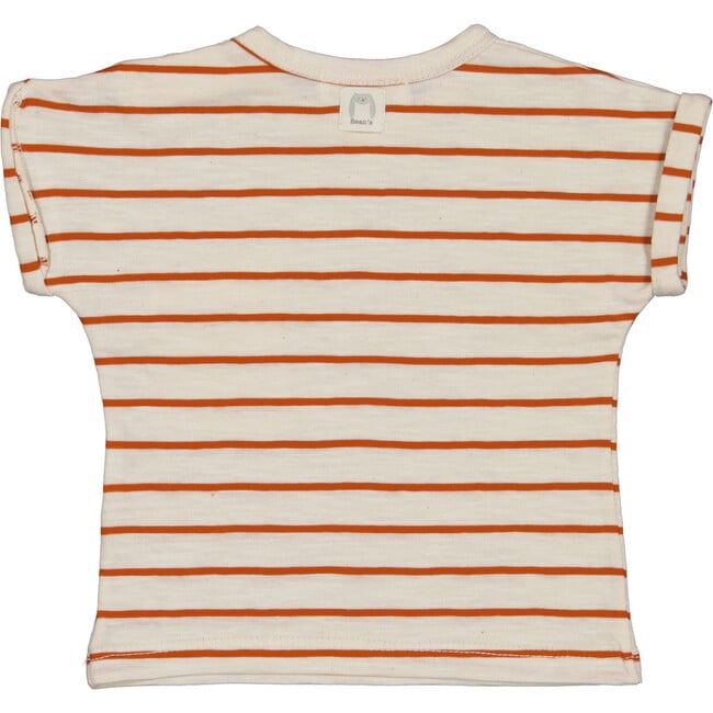 Striped Short Folded Sleeve T-Shirt, Brick & Cream