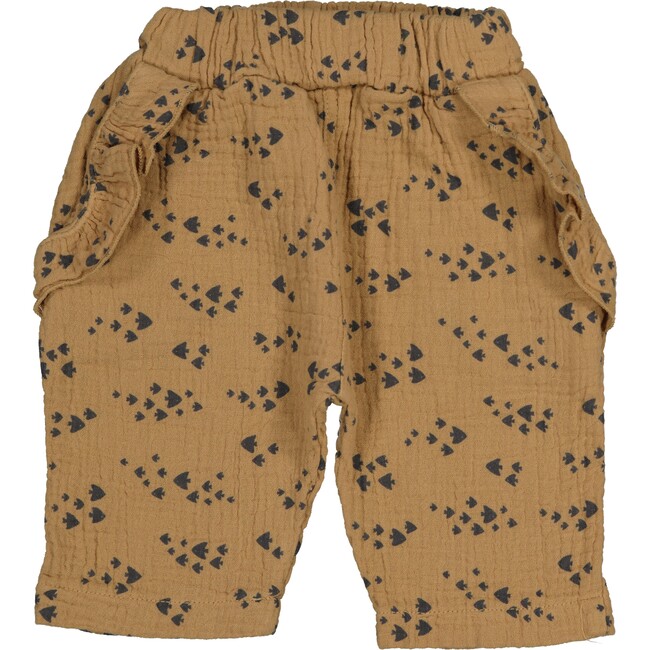 All-Over Minimalistic Print Ruffle Pocket Gauze Pants, Tan And Gold