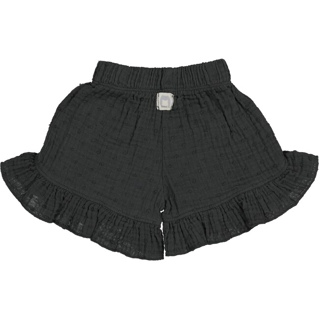 All-Over Spotted Ruffle Hem Gauze Shorts, Dark Charcoal