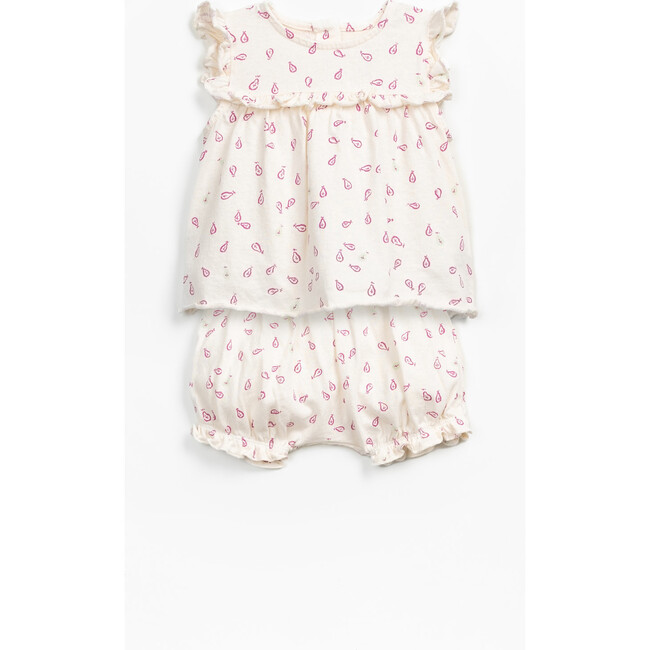 Tunic + Bubble Short Pear Print Lounge Set, Cream