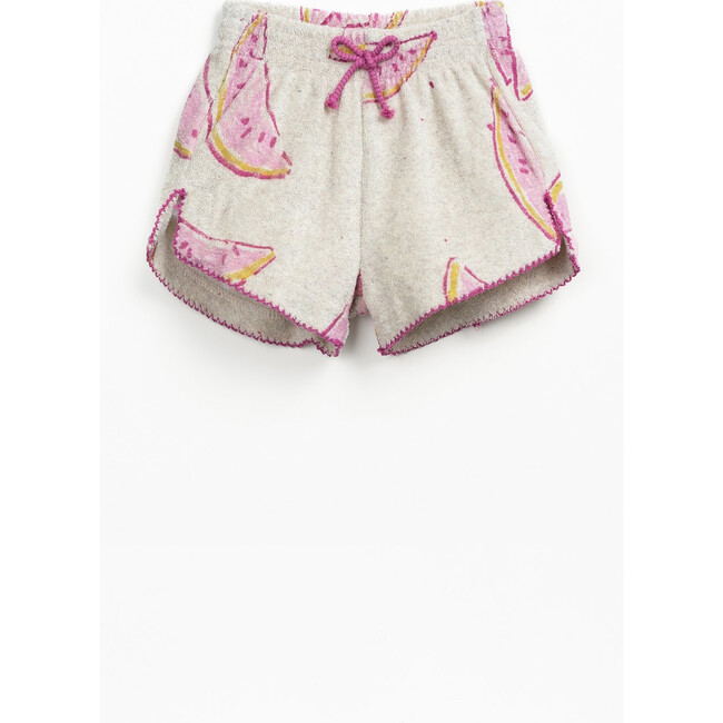 Baby Watermelon Print Terry Shorts, Beige