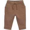 Woven Elastic Waistband Drawstring 2-Side Pockets Pant, Brown - Pants - 1 - thumbnail