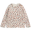 Floral Spot Print Ruffle Collar Long Sleeve 2-Button Shoulder T-Shirt, Multicolors - T-Shirts - 1 - thumbnail