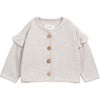 Plush Round Neck Ruffle Long Sleeve Wooden Button-Down Cardigan, Grey - Cardigans - 1 - thumbnail