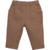 Woven Elastic Waistband Drawstring 2-Side Pockets Pant, Brown - Pants - 2 - thumbnail