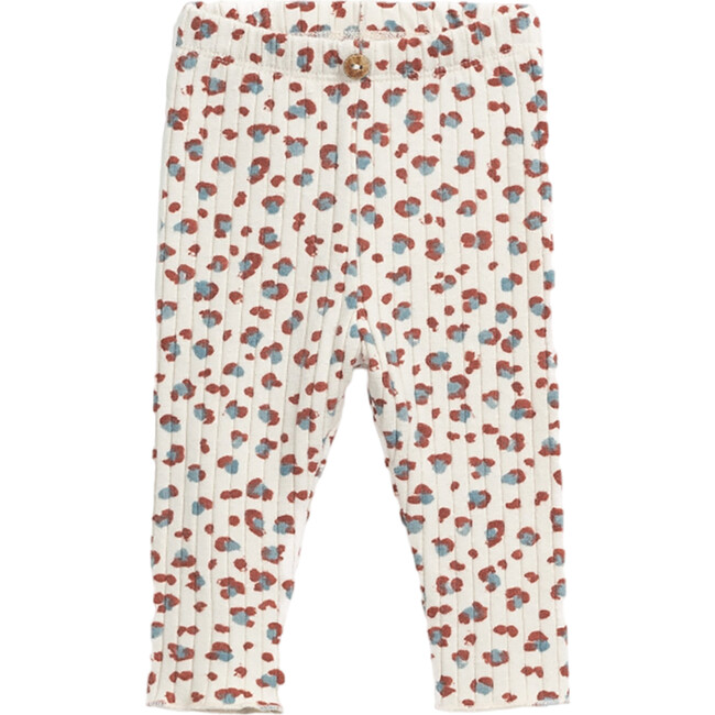 Floral Spot Print Ribbed Elastic Waistband Coconut Button Leggings, Multicolors