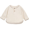 Contrast Hem Waffle Knit Henley Neck Long Sleeve 2-Front Button T-Shirt, Cream - T-Shirts - 1 - thumbnail