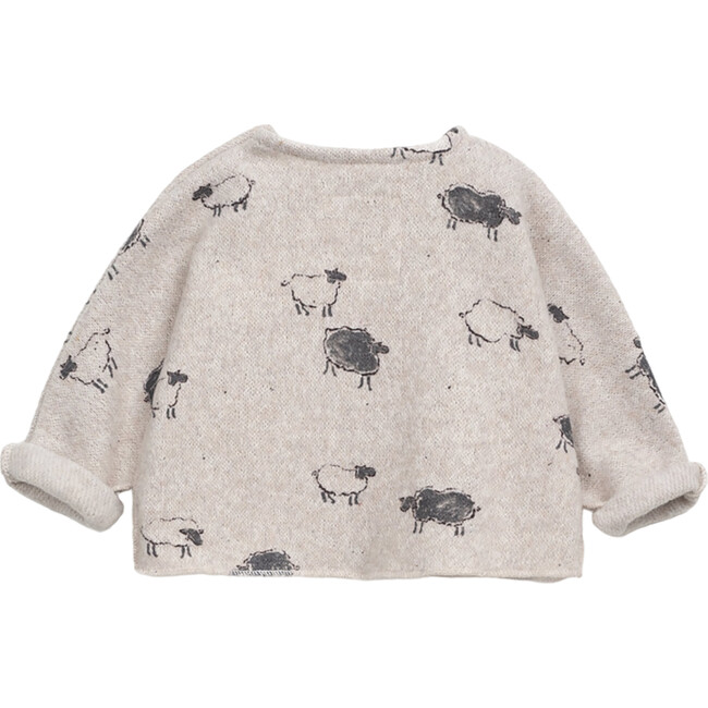 Sheep Graphic Print Crew Neck Long Sleeve 2-Button Shoulder Sweatshirt, Grey
