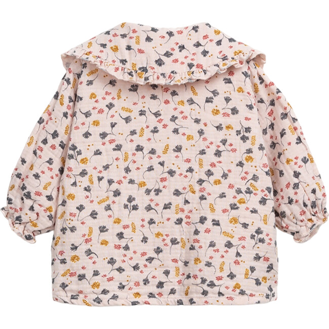 Floral Print Round Collared Neck Long Sleeve Button-Down Blouse, Multicolors