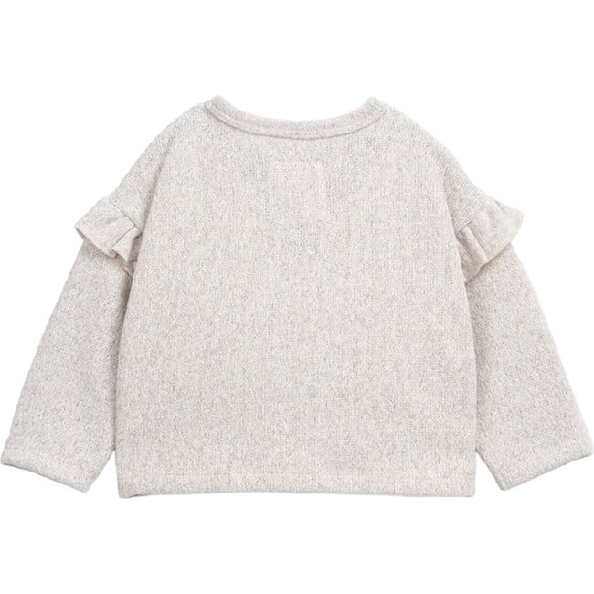 Plush Round Neck Ruffle Long Sleeve Wooden Button-Down Cardigan, Grey - Cardigans - 2