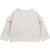 Plush Round Neck Ruffle Long Sleeve Wooden Button-Down Cardigan, Grey - Cardigans - 2 - thumbnail