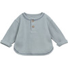 Contrast Hem Waffle Knit Henley Neck Long Sleeve 2-Front Button T-Shirt, Blue - T-Shirts - 1 - thumbnail