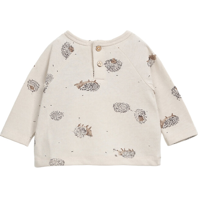 Hedgehog Print Crew Neck Long Sleeve Back Button T-Shirt, Cream - T-Shirts - 2