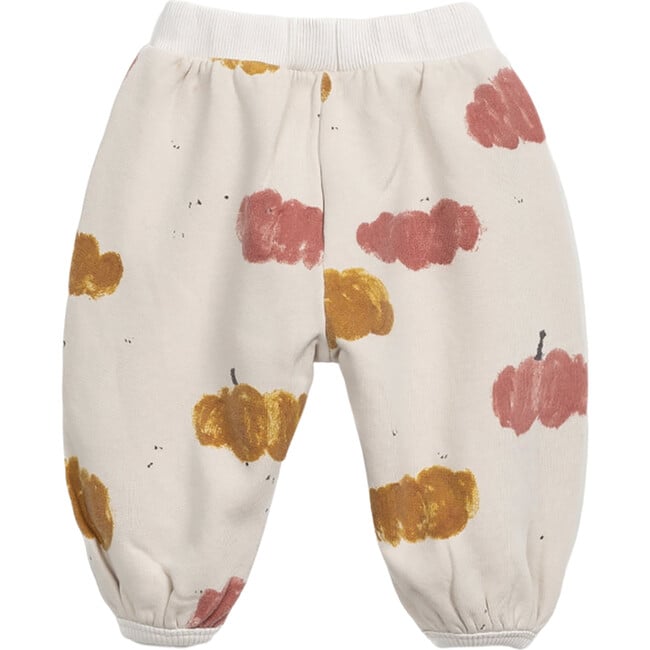 Pumpkin Graphic Print Elastic Waistband Drawstring Sweatpants, Cream