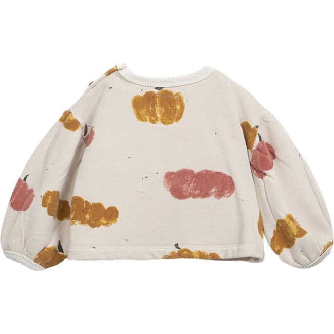 Pumpkin Graphic Print Crew Neck Long Puff Sleeve Crop Sweatshirt, Cream - Sweatshirts - 2