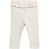 Jersey Ribbed Frill Elastic Waistband Leggings, Cream - Leggings - 1 - thumbnail