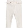 Jersey Ribbed Frill Elastic Waistband Leggings, Cream - Leggings - 2 - thumbnail