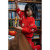 Star Graphic Print Velvet Crew Neck Ruffle Down Long Sleeve Sweatshirt, Red - Sweatshirts - 2 - thumbnail