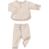 Jersey Waffle Knit Elastic Waistband 2-Front Button Leggings, Cream - Leggings - 3 - thumbnail