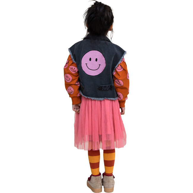 Happy Faces Graphic Print Crew Neck Long Sleeve Sweatshirt, Orange