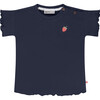 Strawberry Ruffled Sleeve T-Shirt, Navy - T-Shirts - 1 - thumbnail