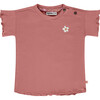 Daisy Ruffle Sleeve T-Shirt, Burgundy - T-Shirts - 1 - thumbnail