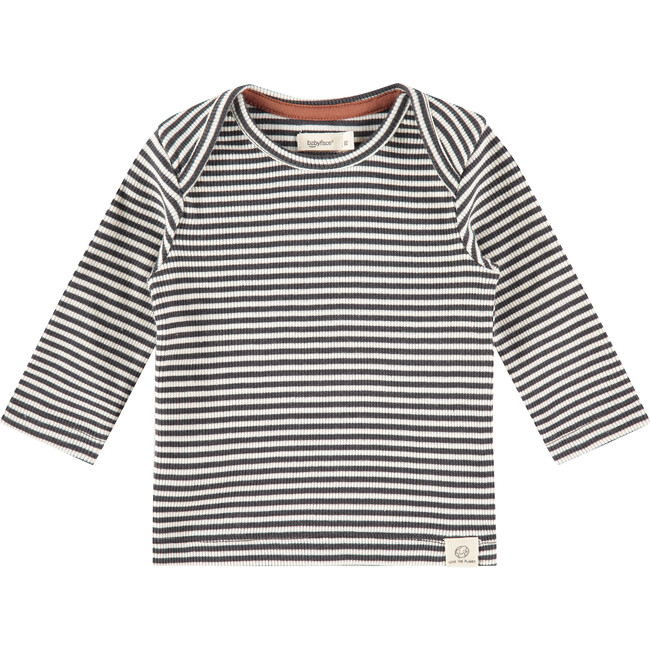 Striped Long Sleeved Tee, Ebony - T-Shirts - 1